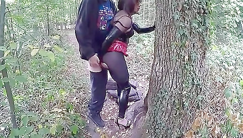 Brunette babe in sexy lingerie and outdoors anal sex