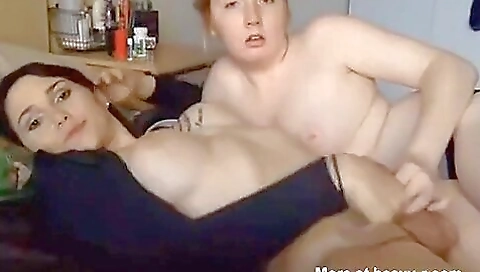 Blonde brunette riming and creampie after a sex film