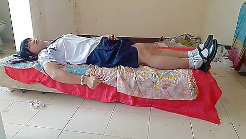 Thai model in a school uniform gets fucked in the bathroom