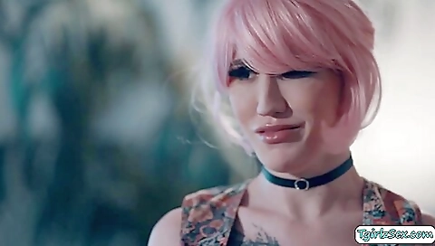 Redheaded girl in a tattooed bed is anal in a tight pussy