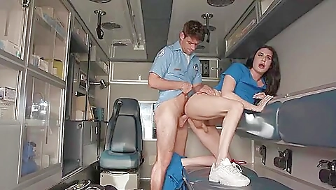 Brunette nurse is getting screwed by a big cock doctor