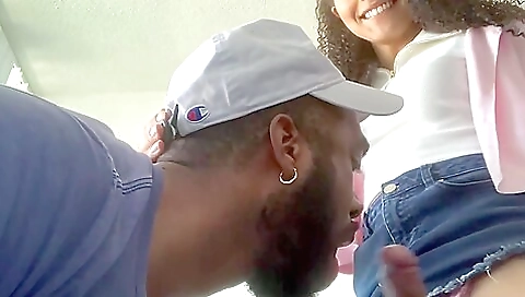 Ebony lady with a big pussy sucks the deepthroated boner