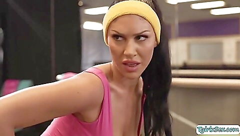 Big-ass blonde gets fucked during yoga in this threesome