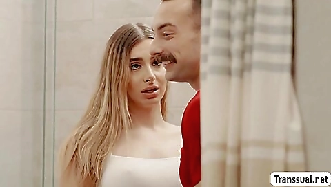 A sexy shemale with a wet pussy gets pounded by a hard cock